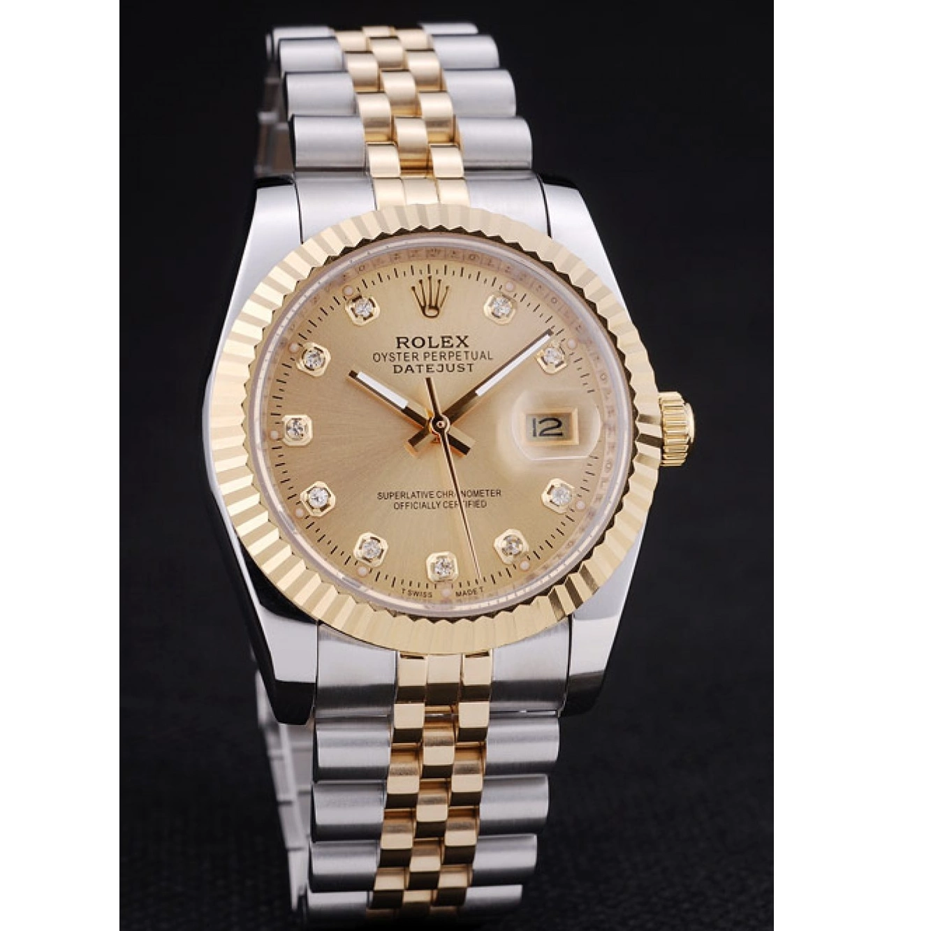Best AAA Replica Sites Ribbed Diamonds Bezel Rolex 7452 Datejust Dial Gold 0611